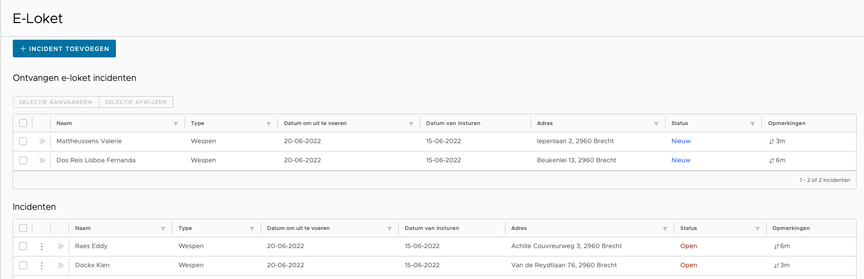 Alle binnengekomen meldingen