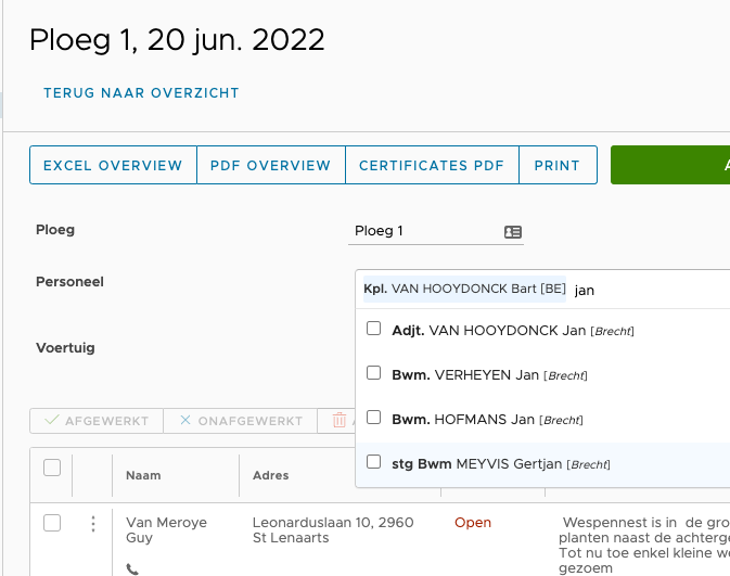 Route personeel wijzigen